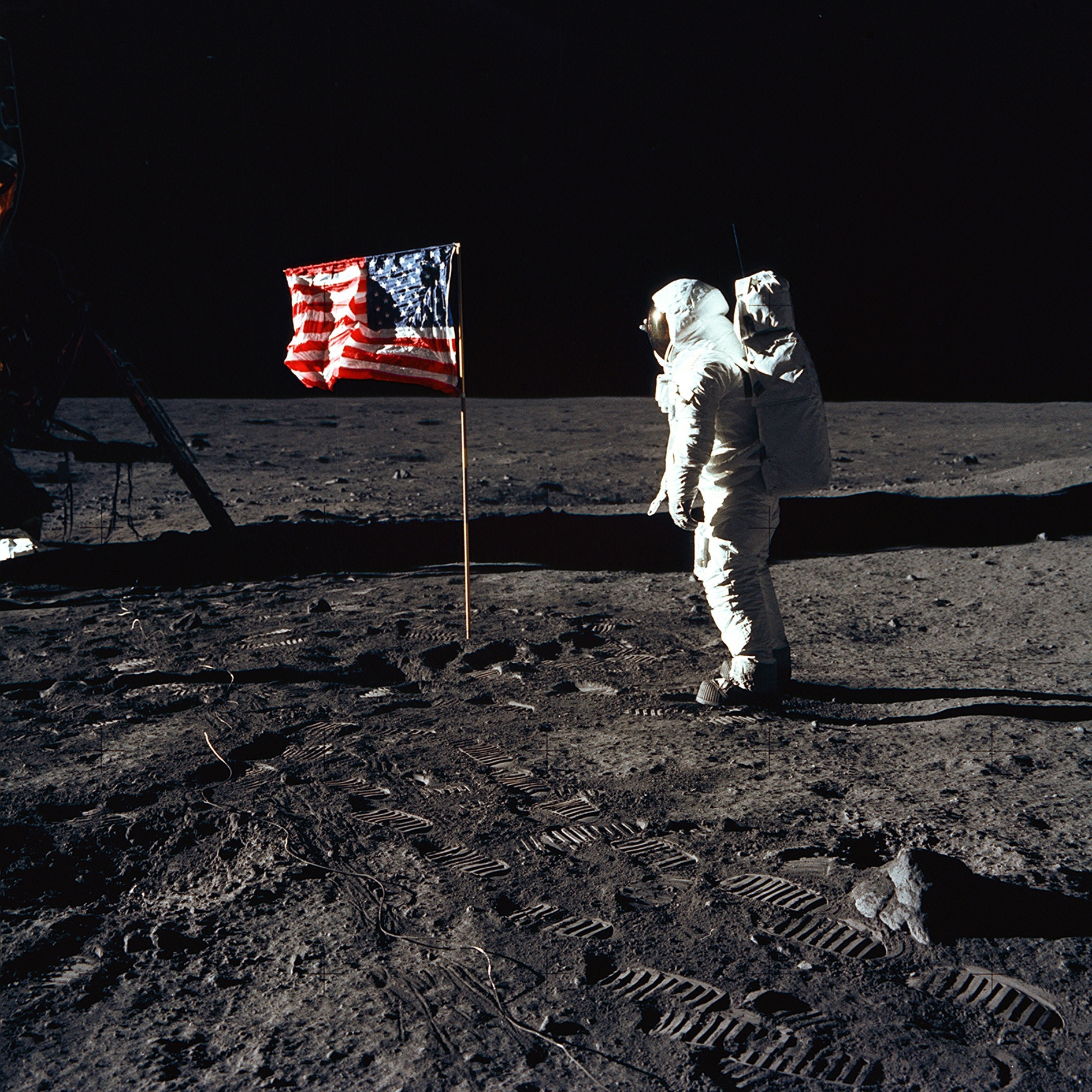 Buzz Aldrin and the US Flag on the Moon